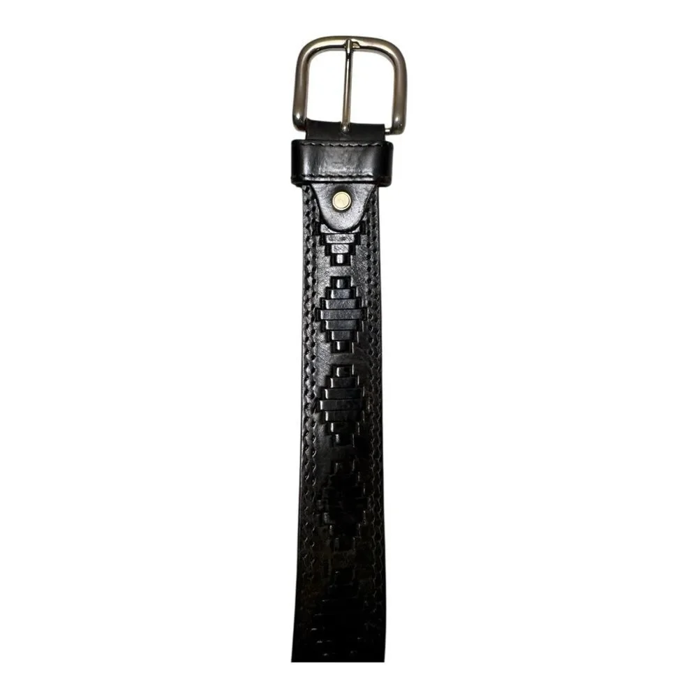 Vintage‎ Italian Leather Aztec Pattern Belt Black Vero Cuoio Men’s Size 40